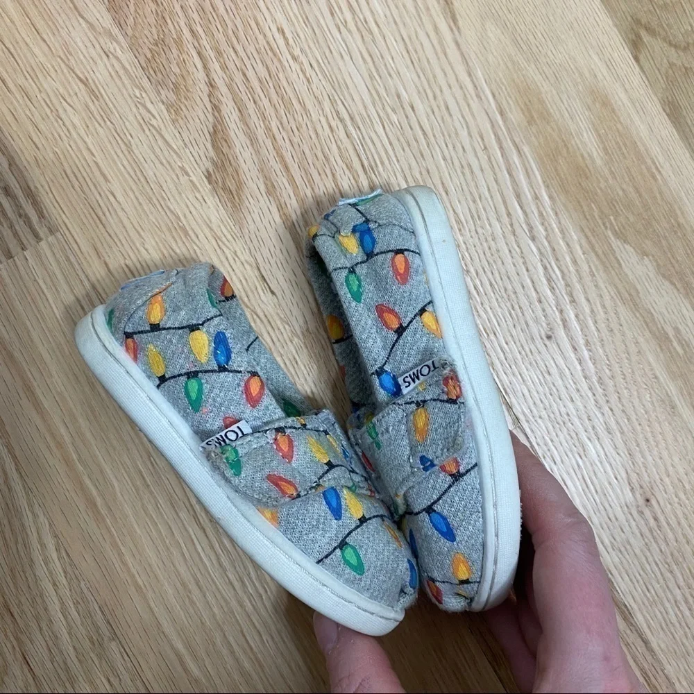Toms Christmas Lights Loafers Sz 5 Toddler Alpargata Shoes Baby Gray